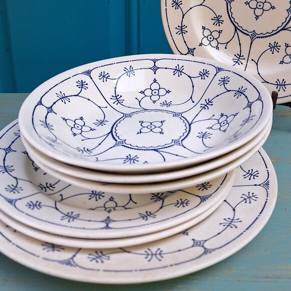Vintage Stoneware Dishes Ironstone Staffordshire Bowls Set England Blue Royal 3 - Picture 16 of 16